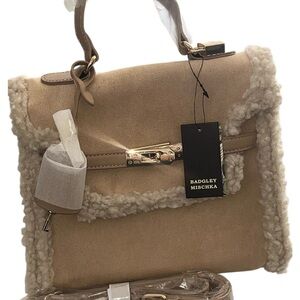 Badgley Mischka NWT Tan Shearling-Trimmed Women's Satchel!